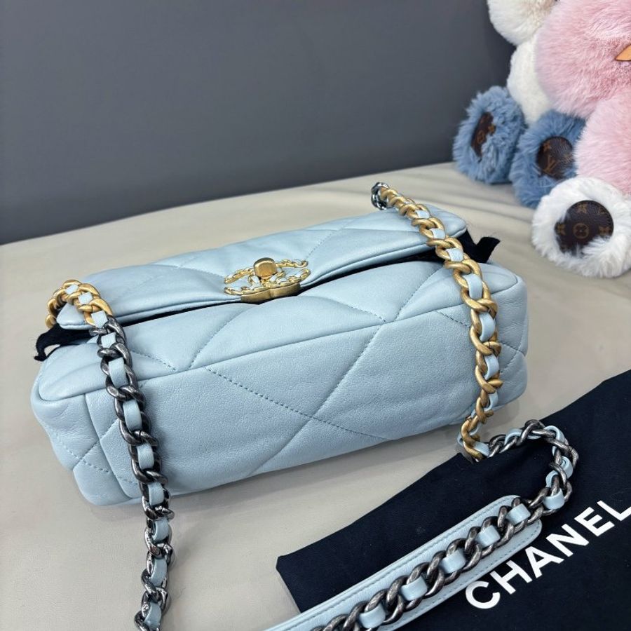 近新品 香奈兒/Chanel 淺霧霾藍19bag小號 芯片款-8