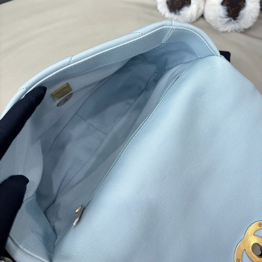 近新品 香奈兒/Chanel 淺霧霾藍19bag小號 芯片款-9