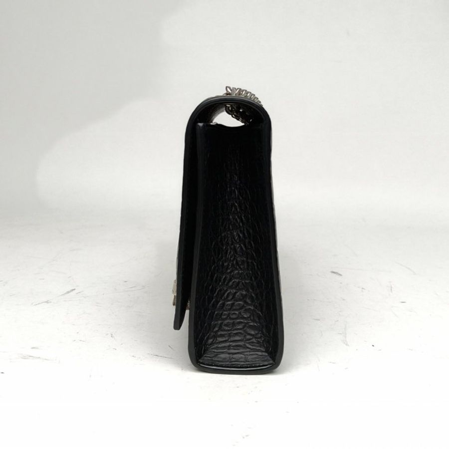 SAINT LAURENT KATE中號鱷魚壓紋流蘇黑色牛皮銀扣肩背包-1