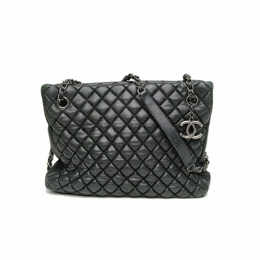 CHANEL 墨綠色17開銀扣季節款tote鏈條包肩背包-0
