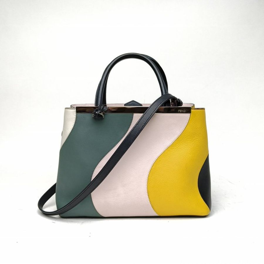FENDI PETITE2JOURS小號拼色牛皮銀扣肩背包-0