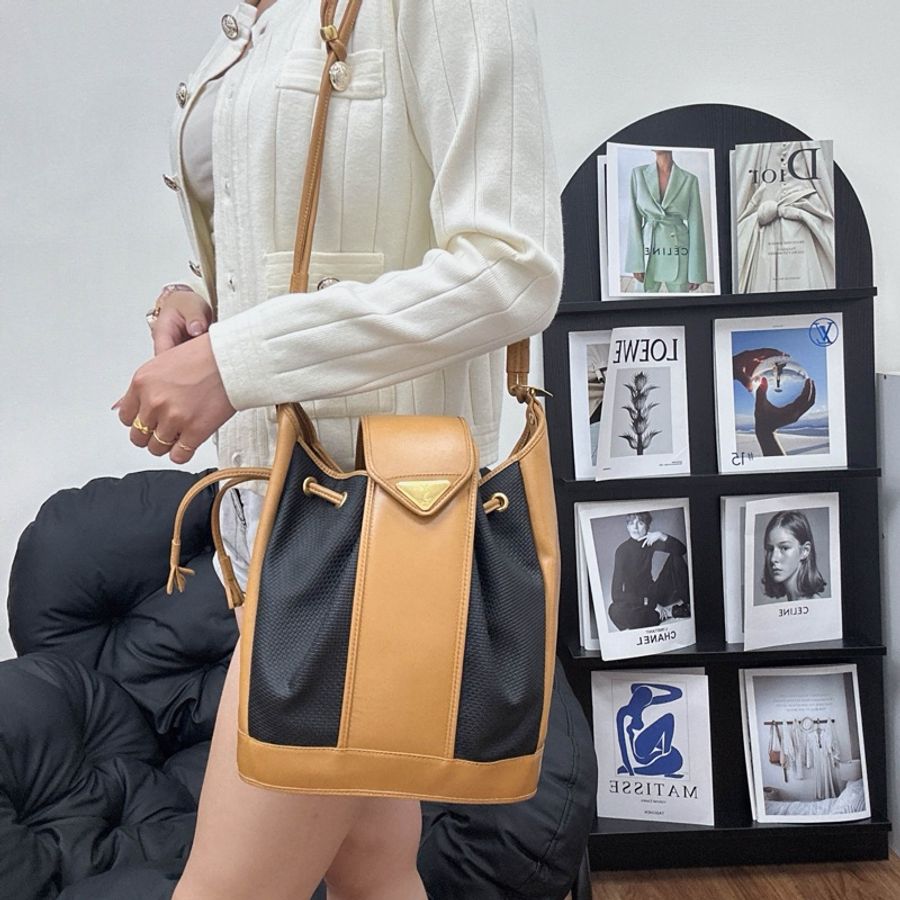 【赫蒂國際精品】YSL 聖羅蘭 絕版 古董編織拼皮革水桶包 vintage-1