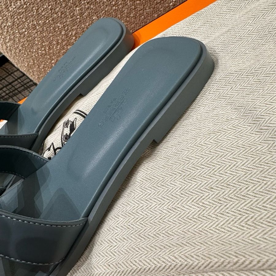 Hermes 愛馬仕 霧霾藍H女 拖鞋 36.5碼附件:塵袋+盒-2