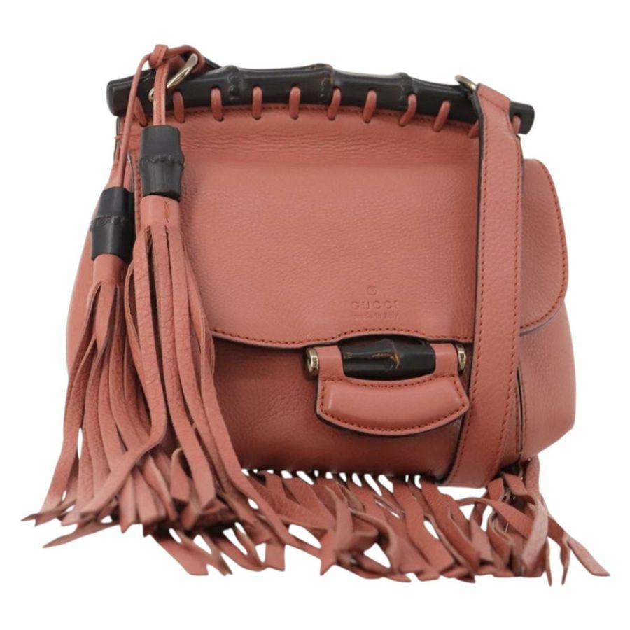 【日本直送】GUCCI 竹節肩背包 皮革 粉紅色 金飾 正品 YKZ1198V-0