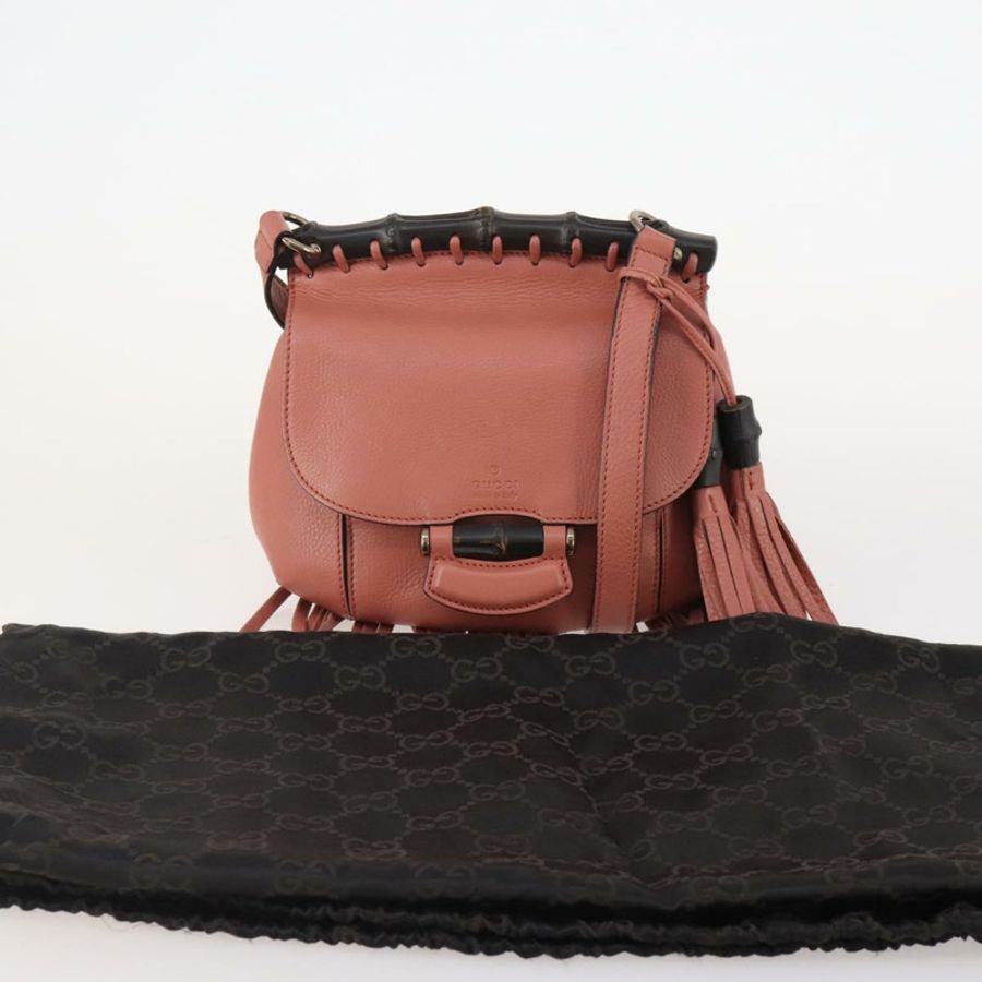 【日本直送】GUCCI 竹節肩背包 皮革 粉紅色 金飾 正品 YKZ1198V-11