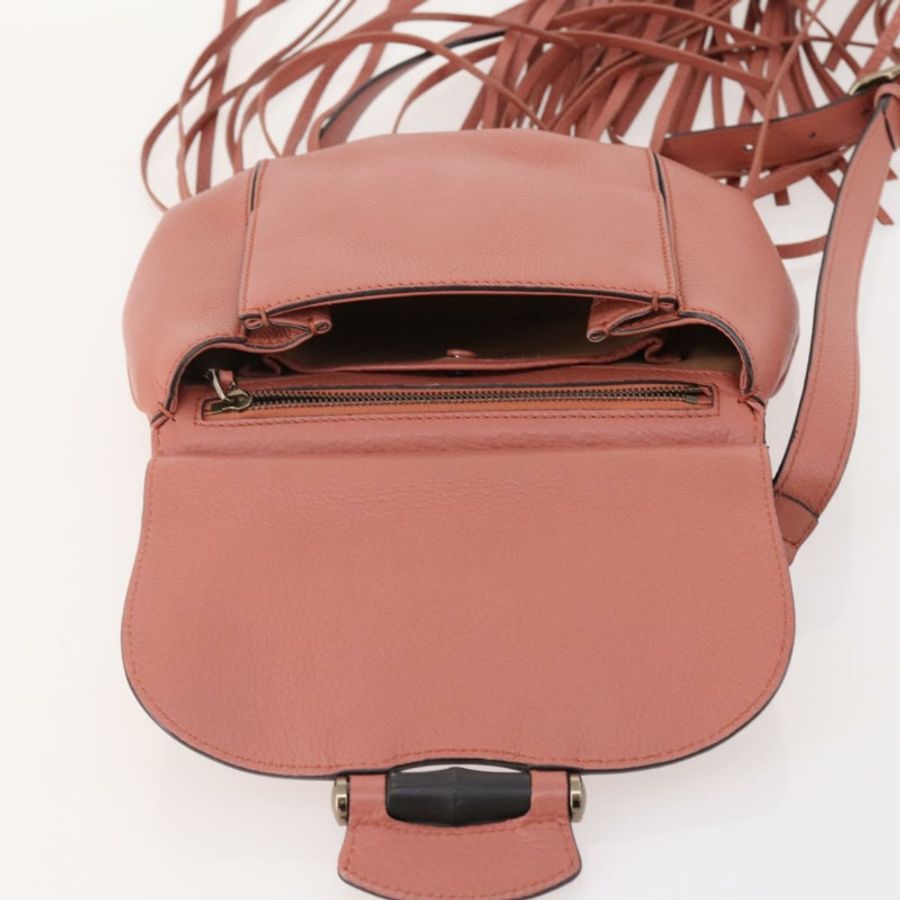 【日本直送】GUCCI 竹節肩背包 皮革 粉紅色 金飾 正品 YKZ1198V-19