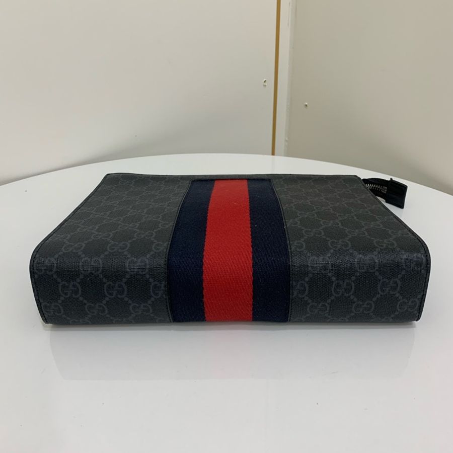 Gucci/古馳 老花配黑紅條紋手拿包 尺寸;25.5*5*20 🈚附件-4