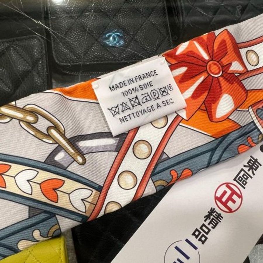 東區正精品㊣ HERMES Twilly 愛馬仕橘藍灰圖騰絲巾RZ6393-7