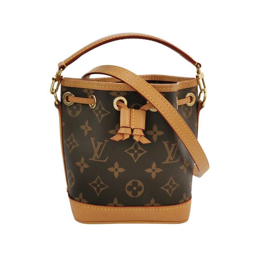 Louis Vuitton (LV) NOENano植鞣革Monogram印花抽繩斜挎包肩背包晶片款-0