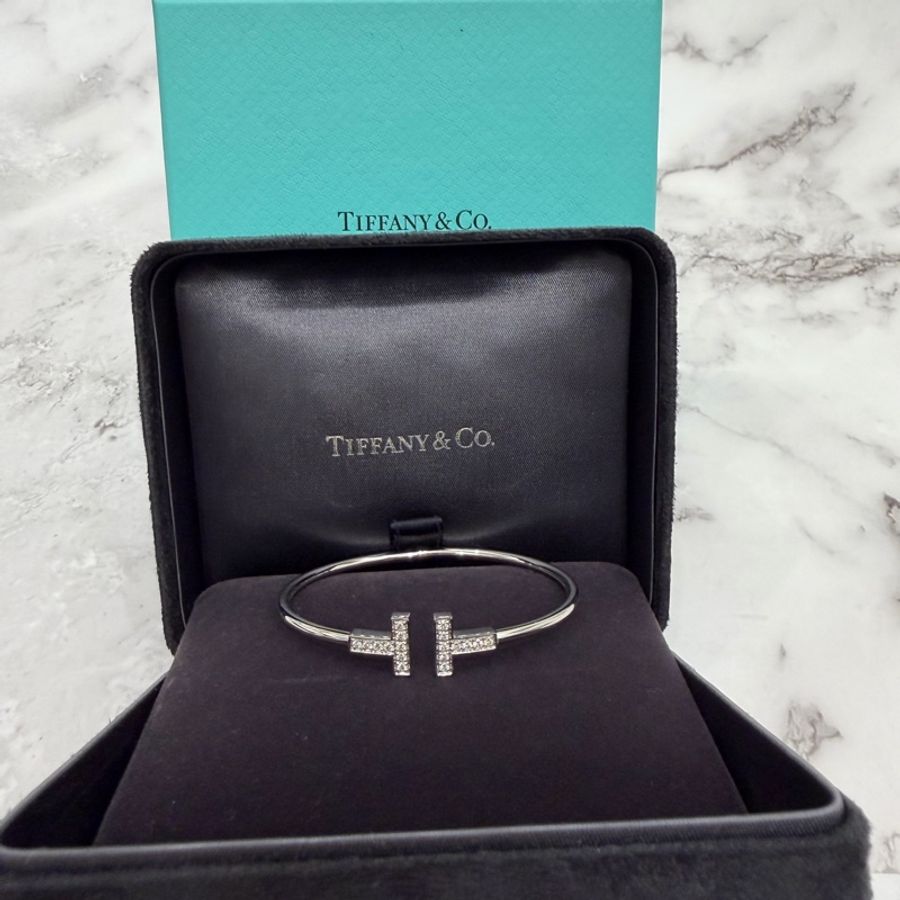 Tiffany & Co. 蒂芙尼 Tiffany T Wire 18K 白金鑲鑽手環Small-10