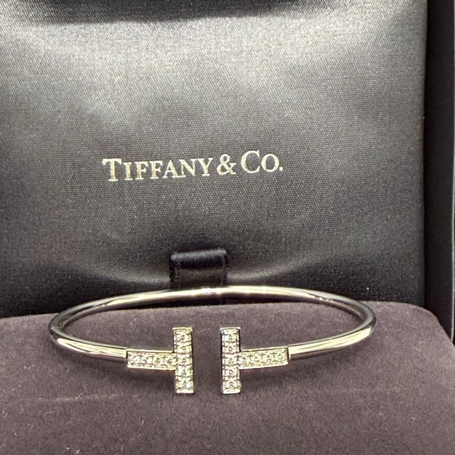 Tiffany & Co. 蒂芙尼 Tiffany T Wire 18K 白金鑲鑽手環Small-11