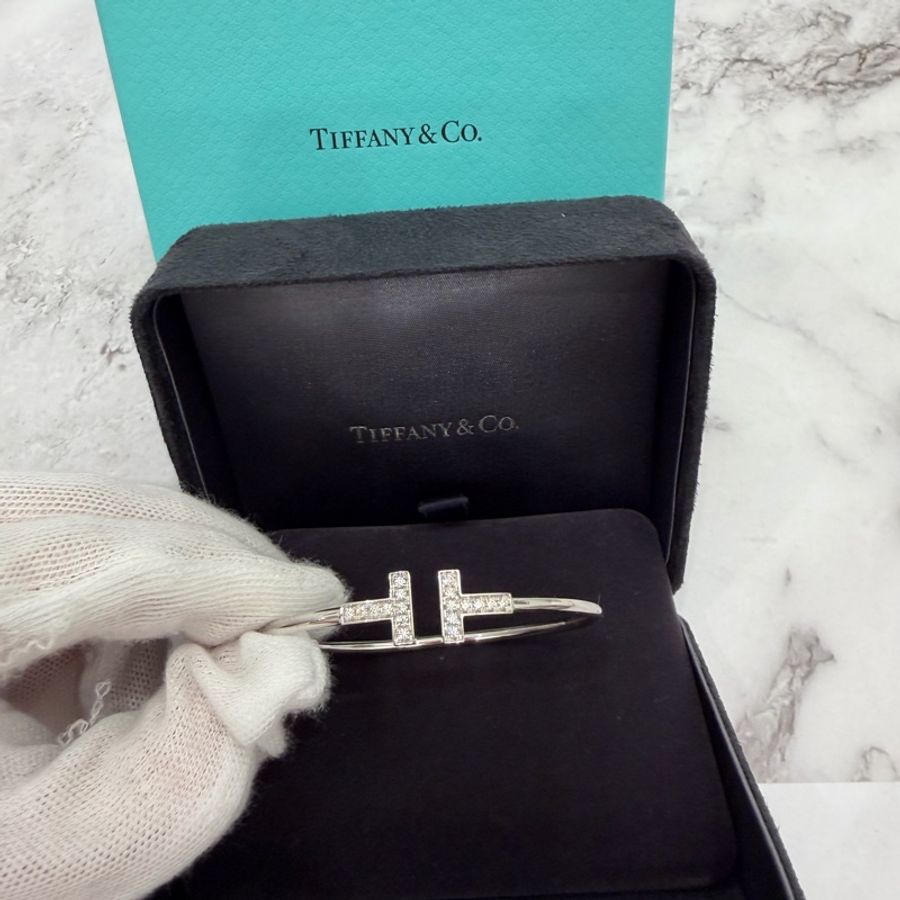 Tiffany & Co. 蒂芙尼 Tiffany T Wire 18K 白金鑲鑽手環Small-12