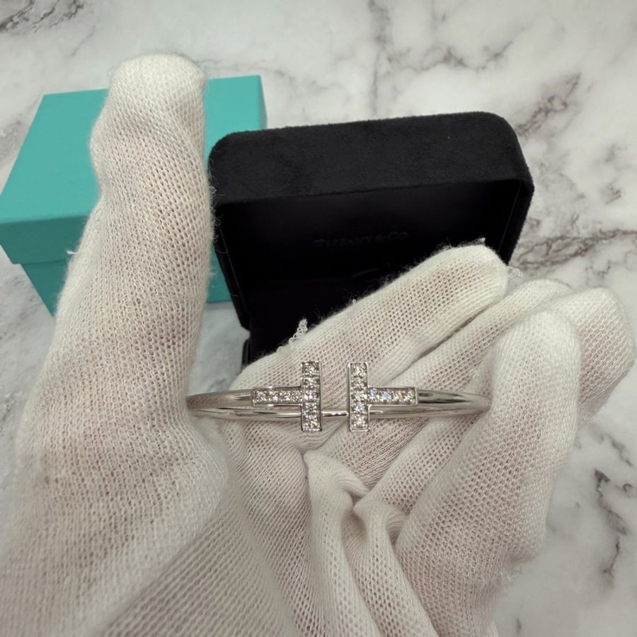 Tiffany & Co. 蒂芙尼 Tiffany T Wire 18K 白金鑲鑽手環Small-14