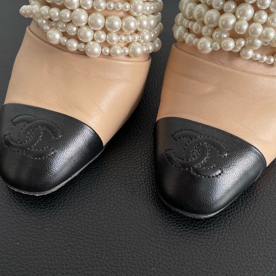 Chanel 香奈兒 珍珠奶茶色高跟鞋 尺寸:35.5碼 鞋跟:9cm-3