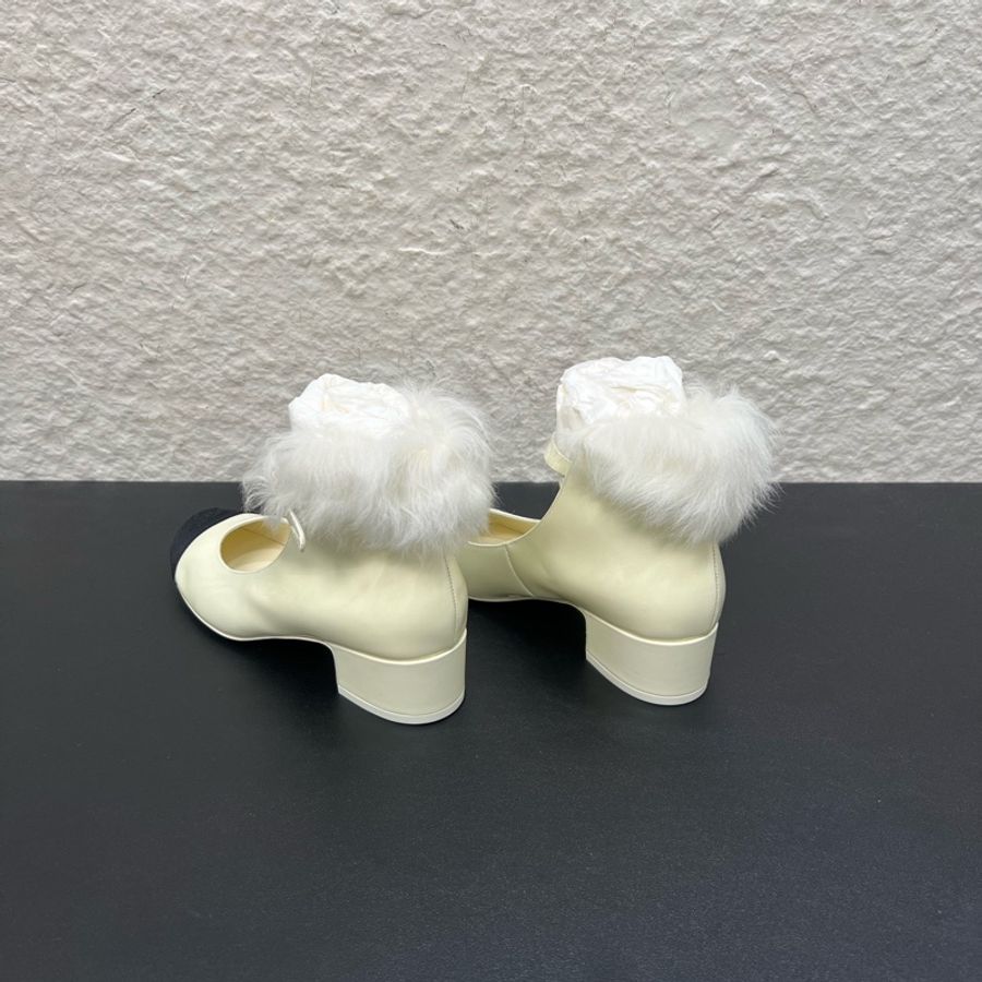 Chanel香奈兒neige23 白色毛毛瑪麗珍鞋 36C-5