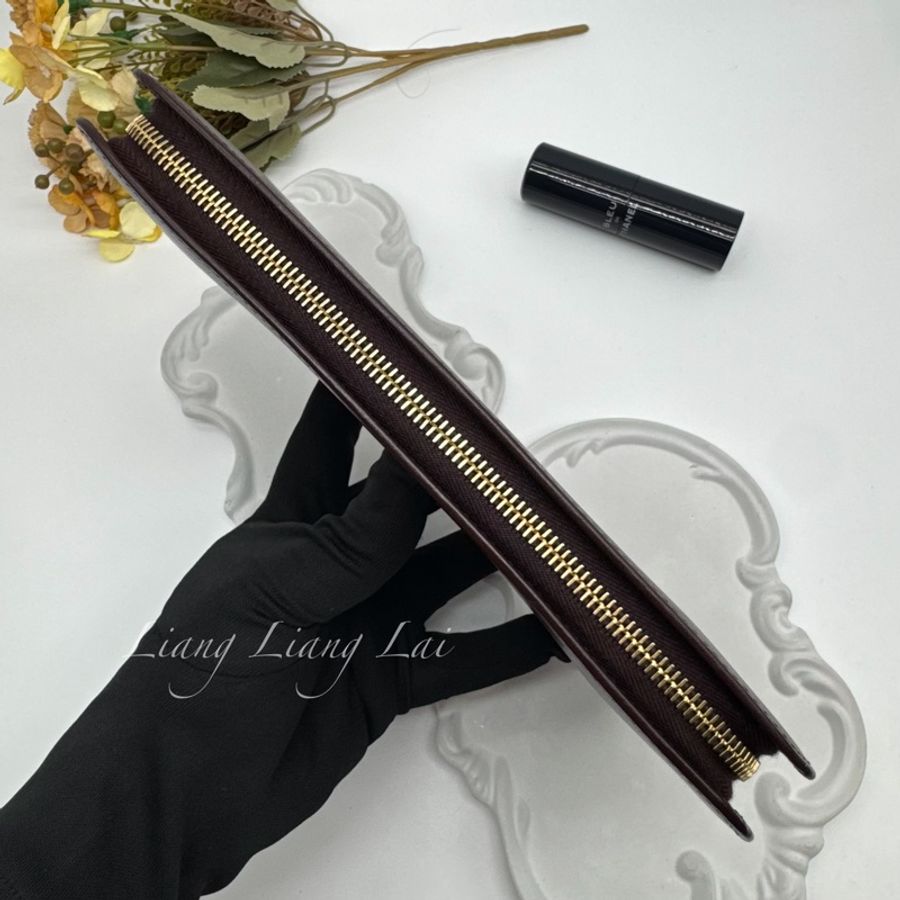 SAINT LAURENT 聖羅蘭 勃根地酒紅色小牛皮手拿長夾-19