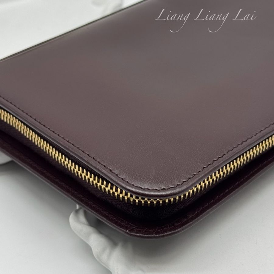 SAINT LAURENT 聖羅蘭 勃根地酒紅色小牛皮手拿長夾-24