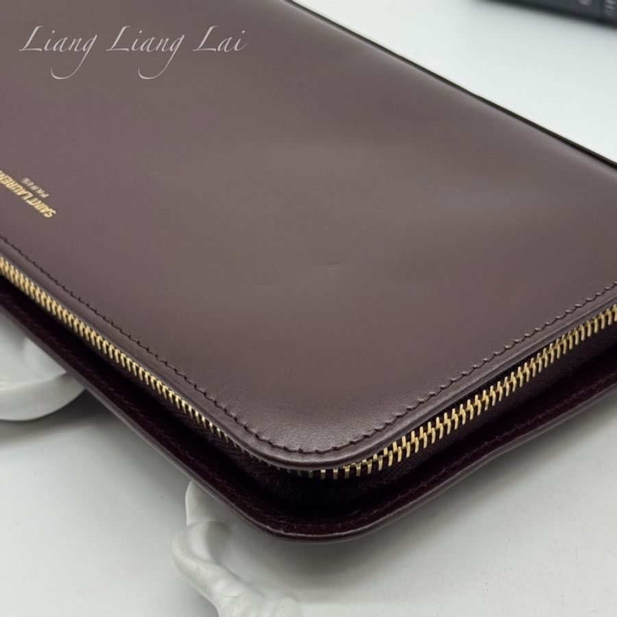SAINT LAURENT 聖羅蘭 勃根地酒紅色小牛皮手拿長夾-26