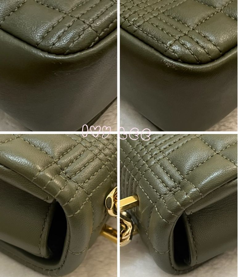 Burberry Lola 系列橄欖綠 絎縫小羊皮 金色 TB Monogram 斜背包 肩背包正品 二手精品-13