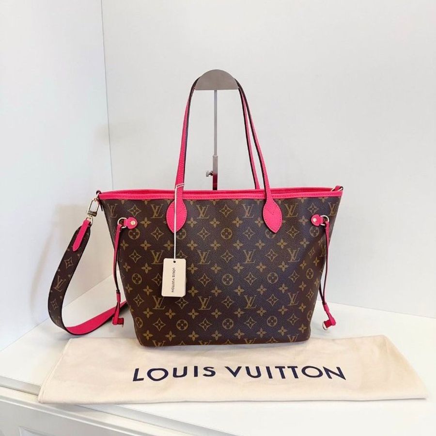 全新品 路易威登/Louis Vuitton 芯片款Neverfull雙麵 經典老花拼火龍果色 中号-0