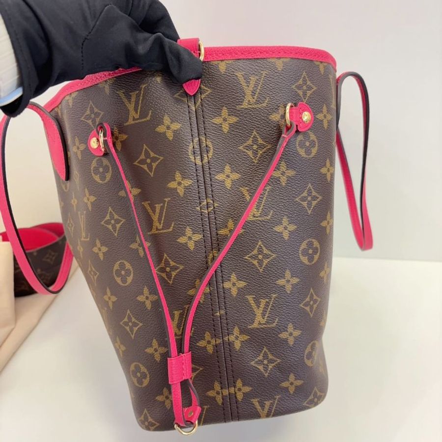 全新品 路易威登/Louis Vuitton 芯片款Neverfull雙麵 經典老花拼火龍果色 中号-3