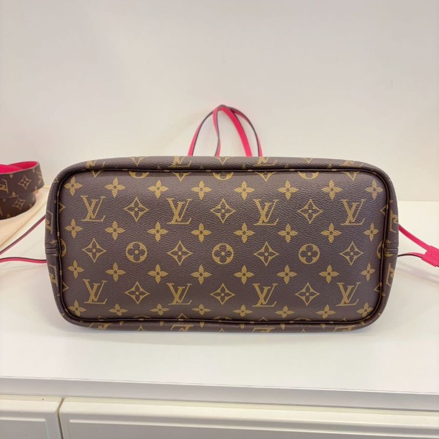 全新品 路易威登/Louis Vuitton 芯片款Neverfull雙麵 經典老花拼火龍果色 中号-4