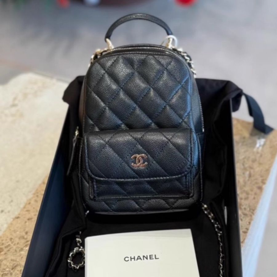 CHANEL香奈兒黑金荔枝牛皮24Cmini小書包全配購證🎒-26