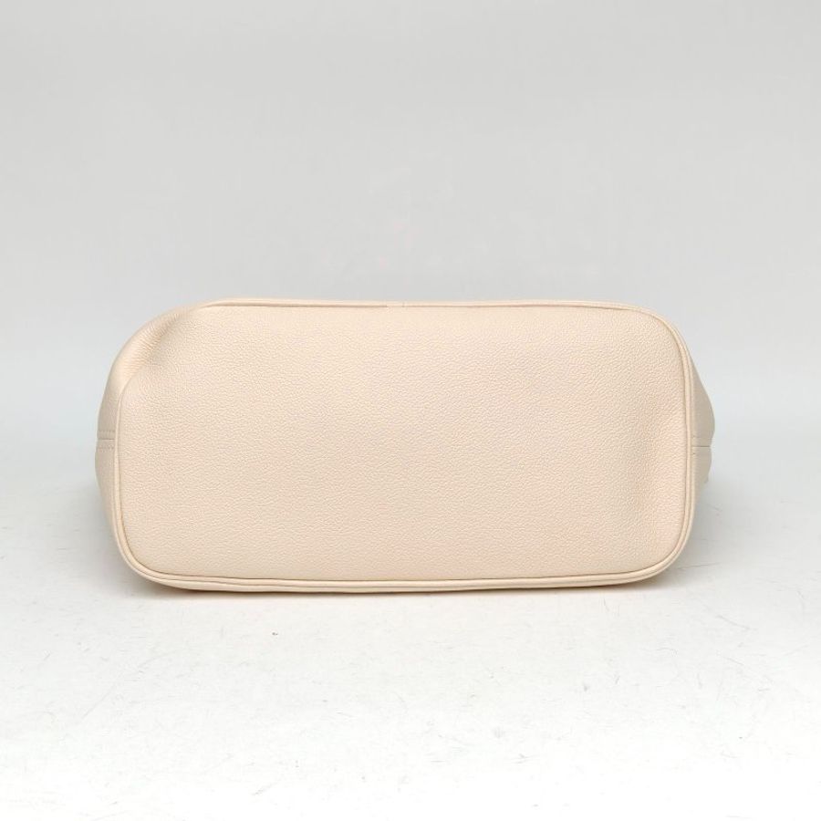 LOUIS VUITTON Neverfull中號米白色牛皮金扣晶片老花壓紋肩背包-4
