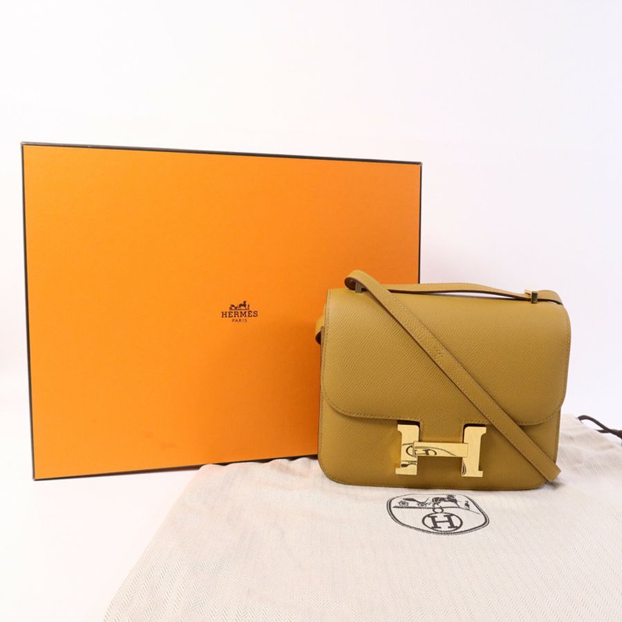 HERMES Epsom皮革Mini Constance肩背袋Sesame-9