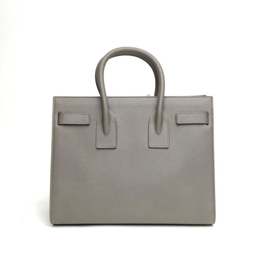 SAINT LAURENT ClassicSacDeJour風琴包大號灰色牛皮銀扣肩背包-2