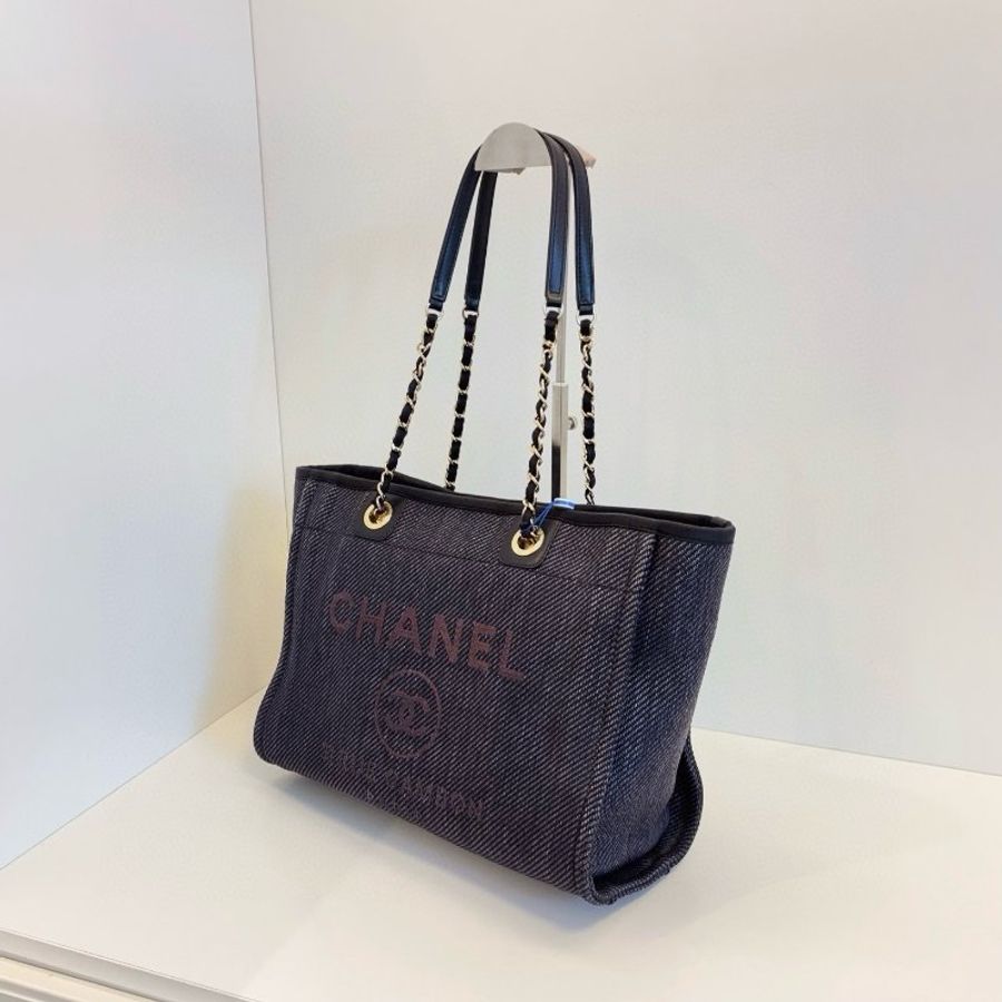 香奈兒/Chanel 深藍色牛仔丹寧中號 沙灘托特包-3