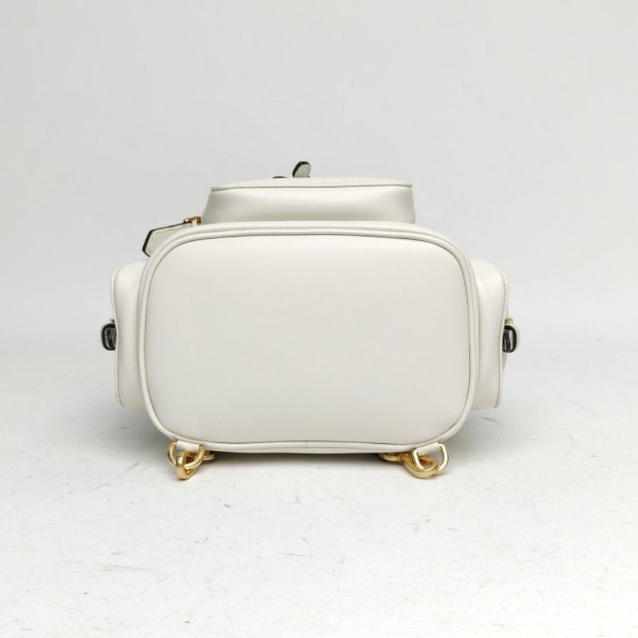 MIU MIU MIUMIU雙肩包皮革徽標小牛皮白色牛皮革肩背包-4