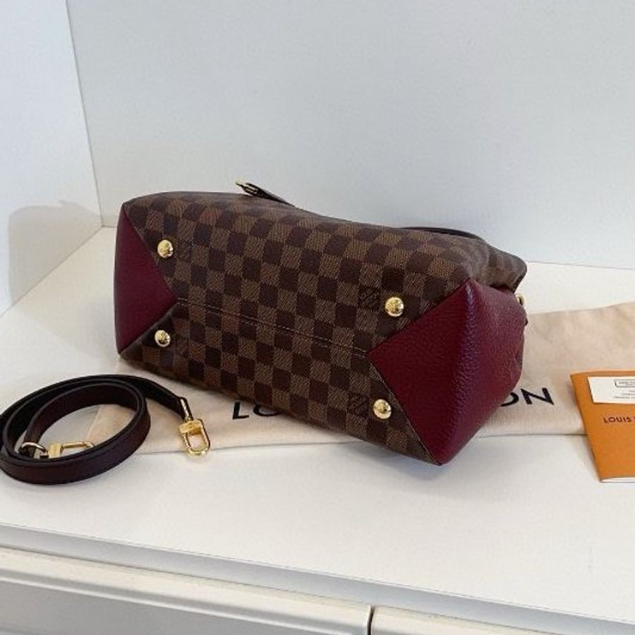 閒置新 路易威登/Louis Vuitton Brittany BB 棕色棋盤格拼全皮暗紅色金扣 手提包 芯片款-8