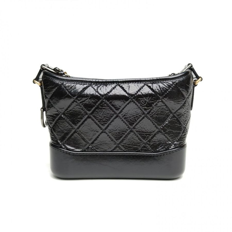 CHANEL GABRIELLE流浪小號黑色油蠟皮30開金銀扣肩背包-2