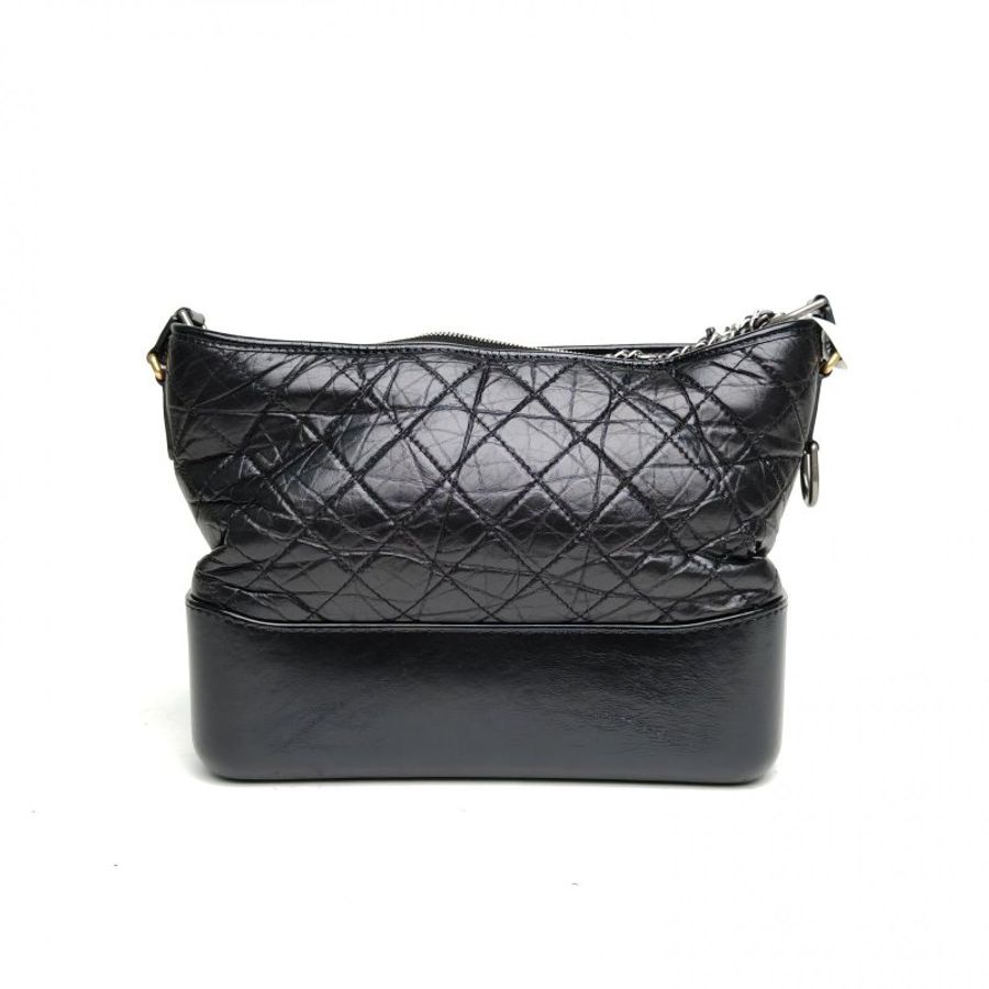 CHANEL GABRIELLE流浪中號黑色牛皮28開金銀扣肩背包-2