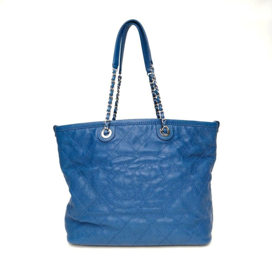 CHANEL 藍色荔枝牛皮20開ShoppingBag子母袋托特包肩背包-0