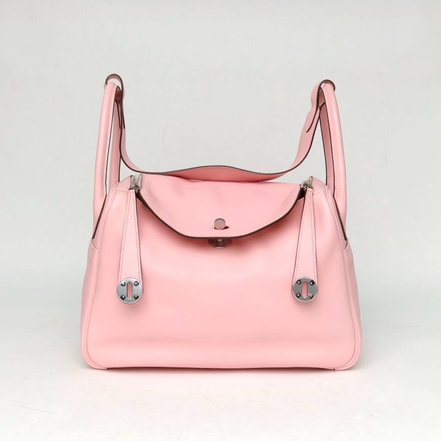 HERMES Lindy303Q新櫻花粉Swift皮X刻銀扣肩背包-0