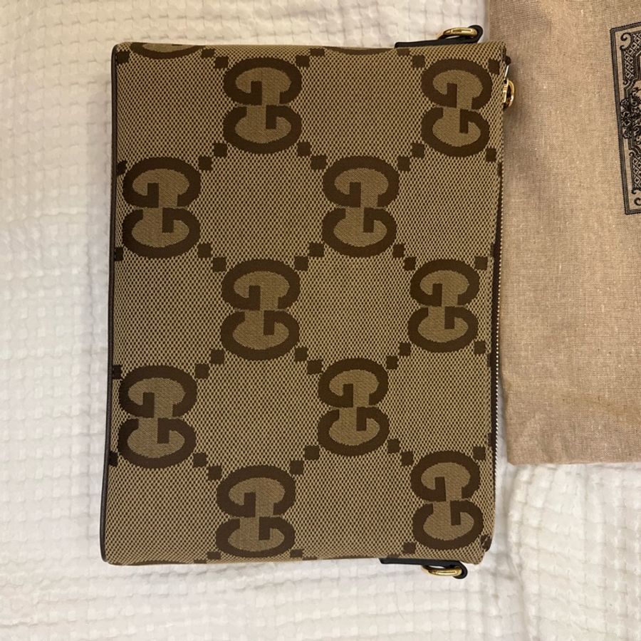 Gucci jumbo gg 緹花 郵差包 斜背 手拿包 兩用-0