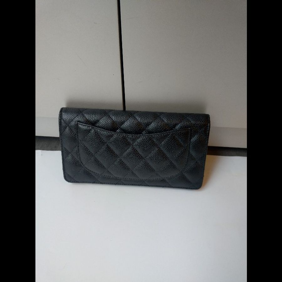 Chanel 黑荔枝皮菱格對開長夾-3