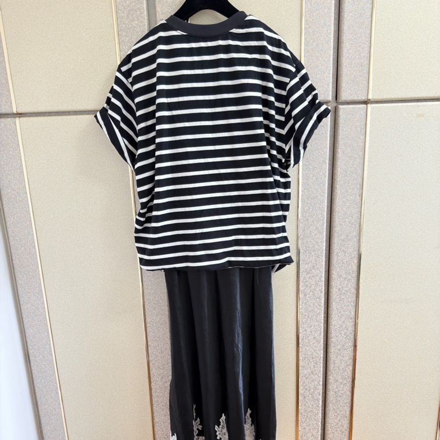 99)精品3.1 Phillip Lim 條紋拼接緞面洋裝:層次感細膩蕾絲 L號-5