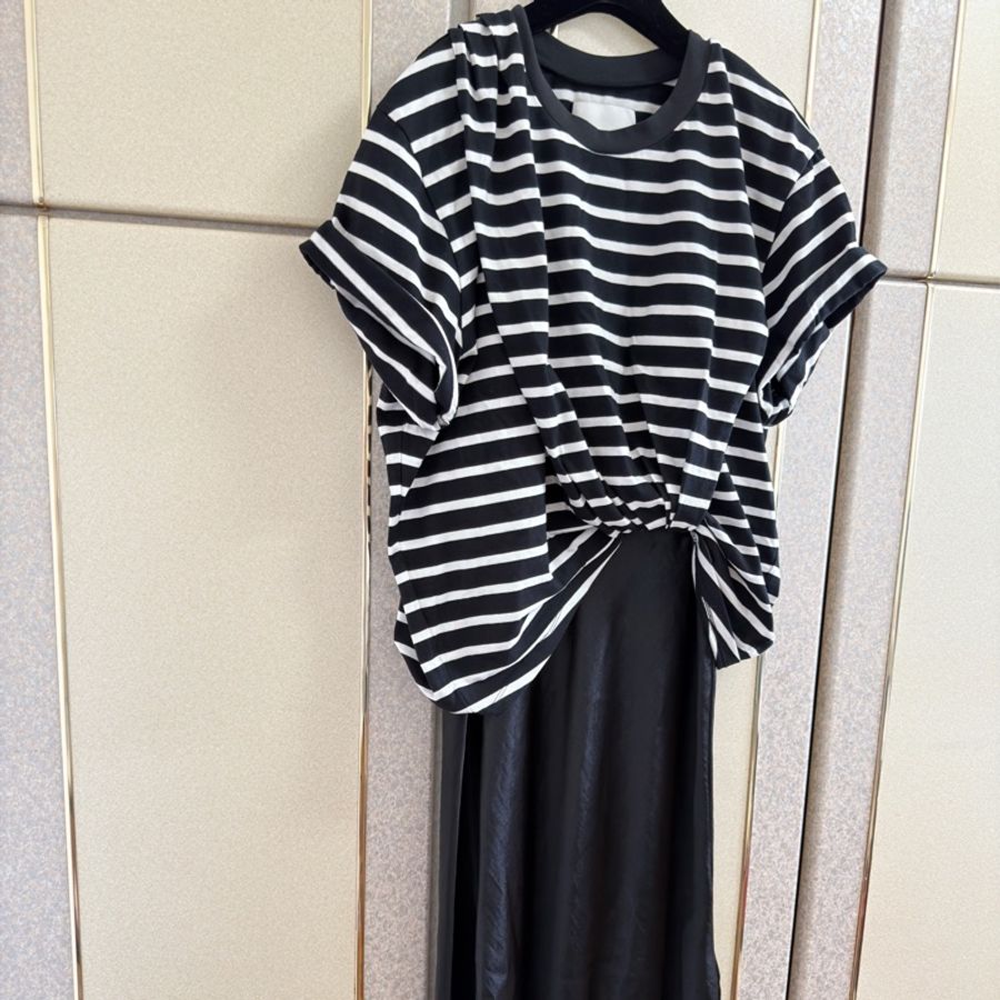 99)精品3.1 Phillip Lim 條紋拼接緞面洋裝:層次感細膩蕾絲 L號-9