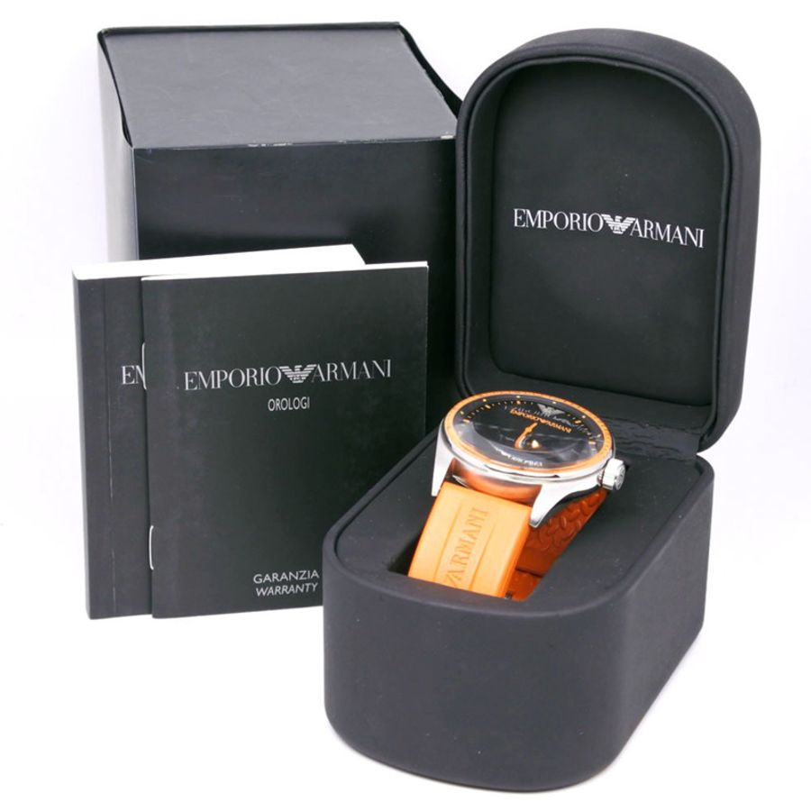 Emporio Armani AR-0526 男士腕錶,不鏽鋼 x 橡膠錶帶,橘色錶帶,石英機芯,指針式,黑色錶盤-7