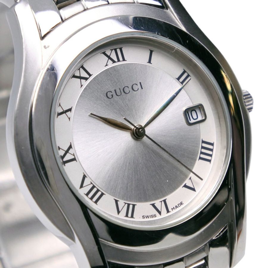 Gucci 5500M 女士不鏽鋼石英模擬腕錶，銀色錶盤-2