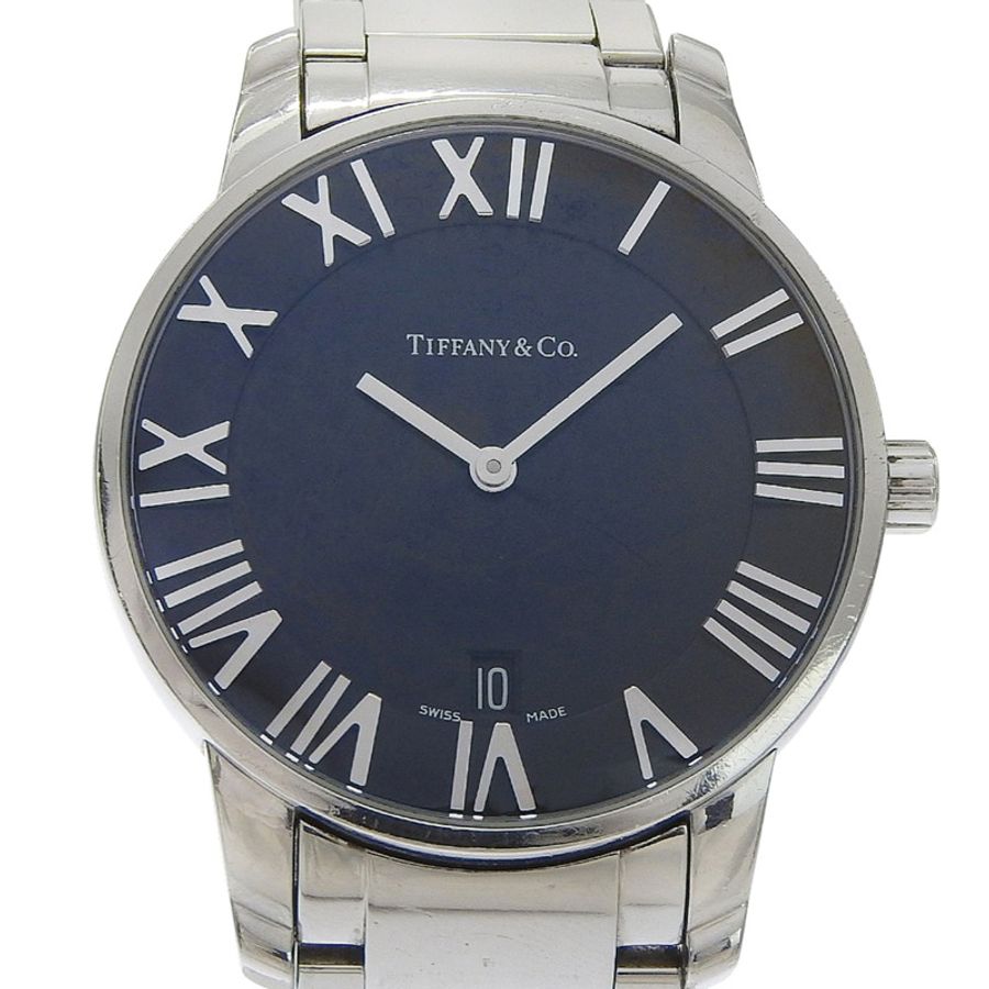 Tiffany & Co.) Atlas Dome腕錶 Z1800.11.10A00A 不鏽鋼石英模擬黑色錶盤 男士腕錶-0
