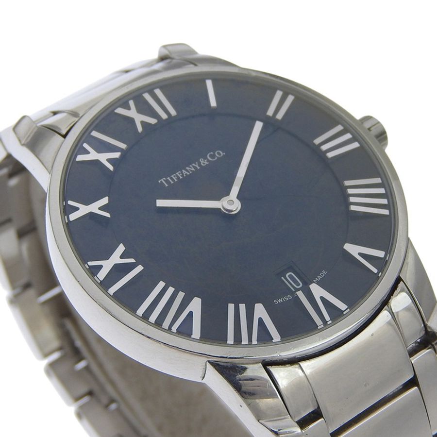 Tiffany & Co.) Atlas Dome腕錶 Z1800.11.10A00A 不鏽鋼石英模擬黑色錶盤 男士腕錶-2