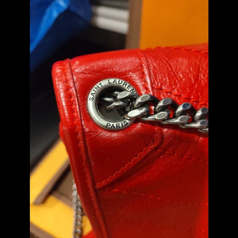 好挖寶|Saint Laurent YSL Niki Baby 紅色復古皺褶鏈條包 斜背包 肩背包-1