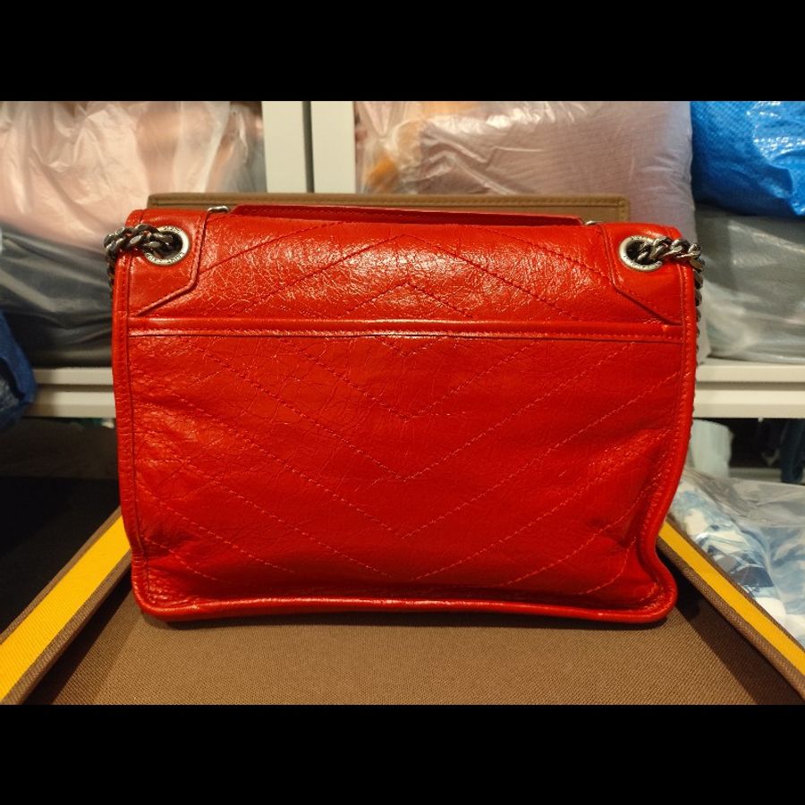 好挖寶|Saint Laurent YSL Niki Baby 紅色復古皺褶鏈條包 斜背包 肩背包-11