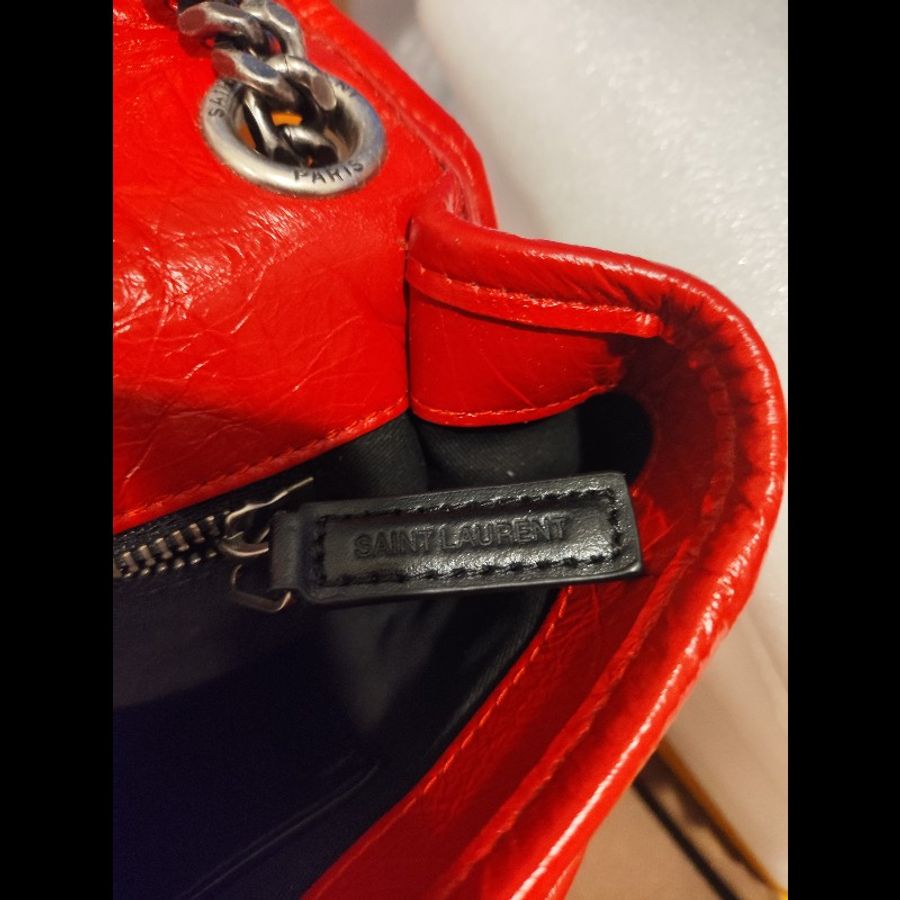 好挖寶|Saint Laurent YSL Niki Baby 紅色復古皺褶鏈條包 斜背包 肩背包-15