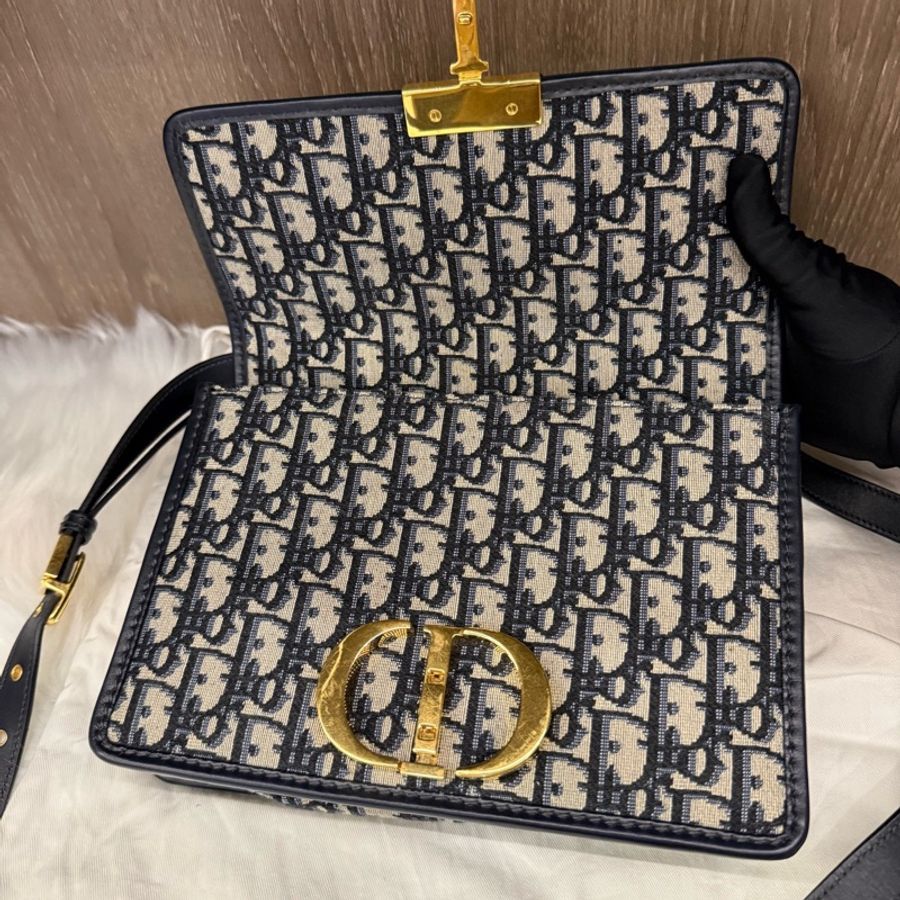 Dior 迪奧 蒙田 黑色老花滿印刺繡帆布金扣單肩包斜挎包 底長24 19年編碼+芯片 有塵袋 。-5