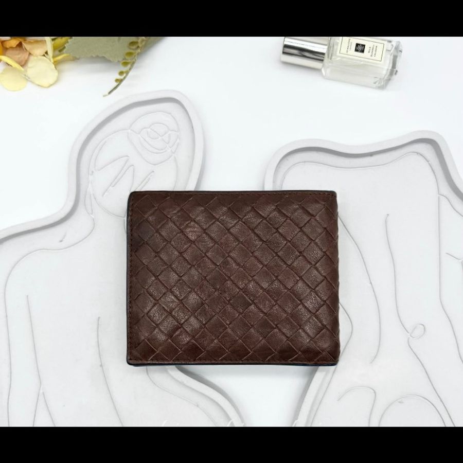 BOTTEGA VENETA BV經典編織小羊皮咖啡色撞色短夾-1
